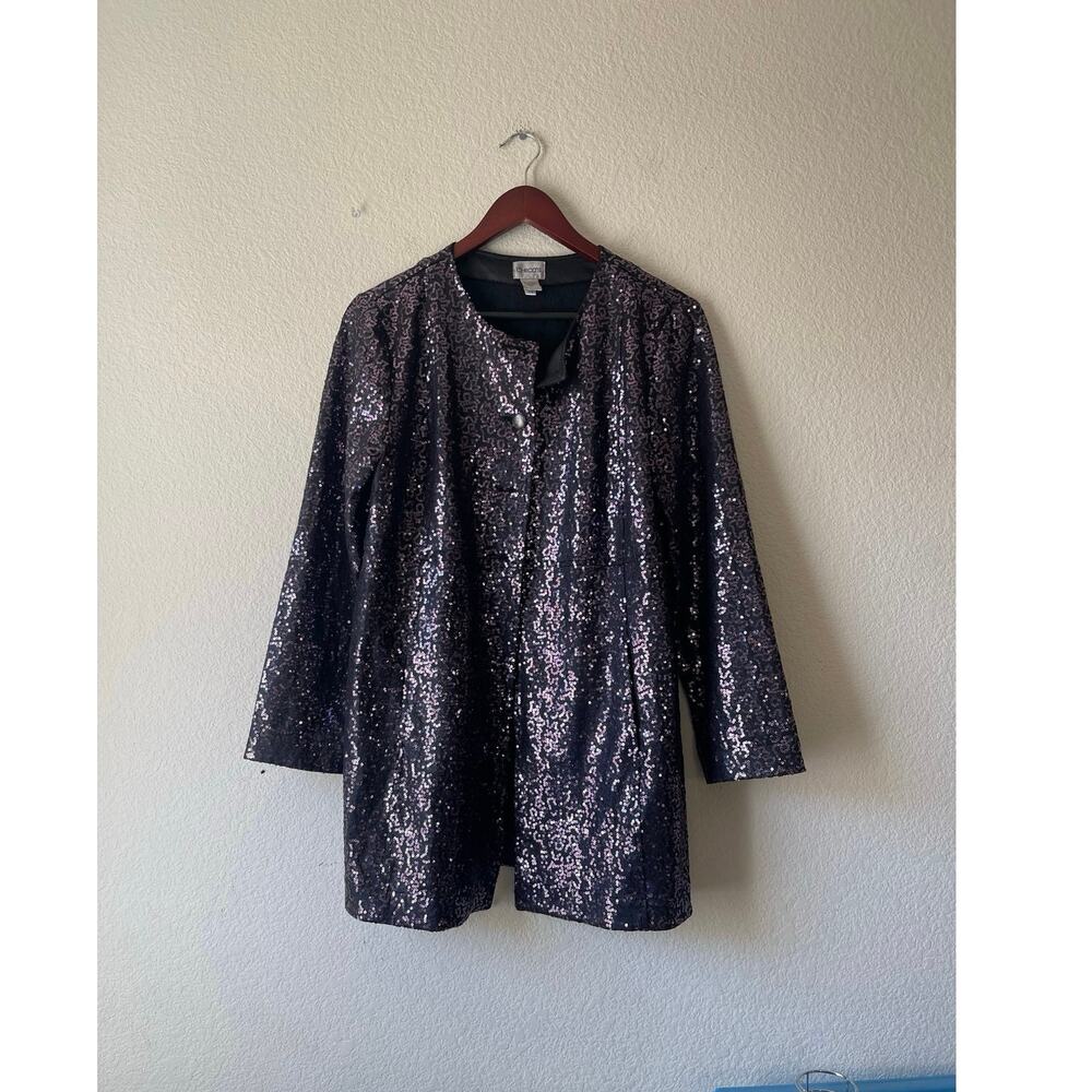 Vintage Chico’s Purple Sequin Overcoat – Size Medium – Statement Evening Jacket‎